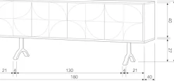 WOOOD Sideboard »Draw mit Massivmangoholz und 3D-Türmuster B 180 x T 40 x H 70 cm« 2 Kabelöffnungen, Tragkraft Deckplatte 35 kg, einfach zu montieren