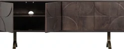 WOOOD Sideboard »Draw mit Massivmangoholz und 3D-Türmuster B 180 x T 40 x H 70 cm« 2 Kabelöffnungen, Tragkraft Deckplatte 35 kg, einfach zu montieren