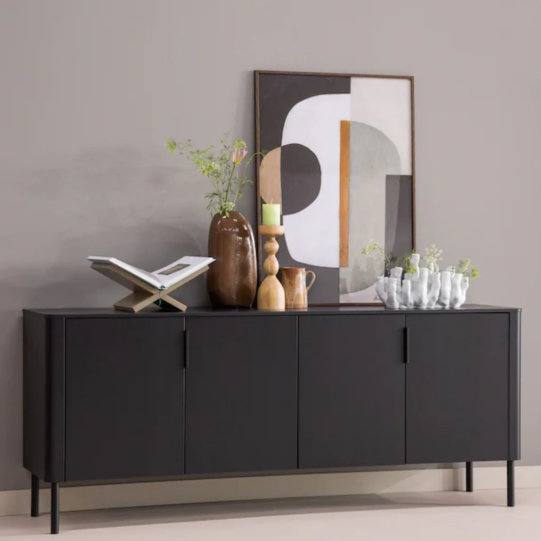WOOOD Sideboard »Gunnar mit FSC®-Mix Massivkiefer subtile Griffmulden 201 x 44 x 85 cm« Tragkraft 20 kg pro Einlegeboden, wasserbasierter Schutzlack,