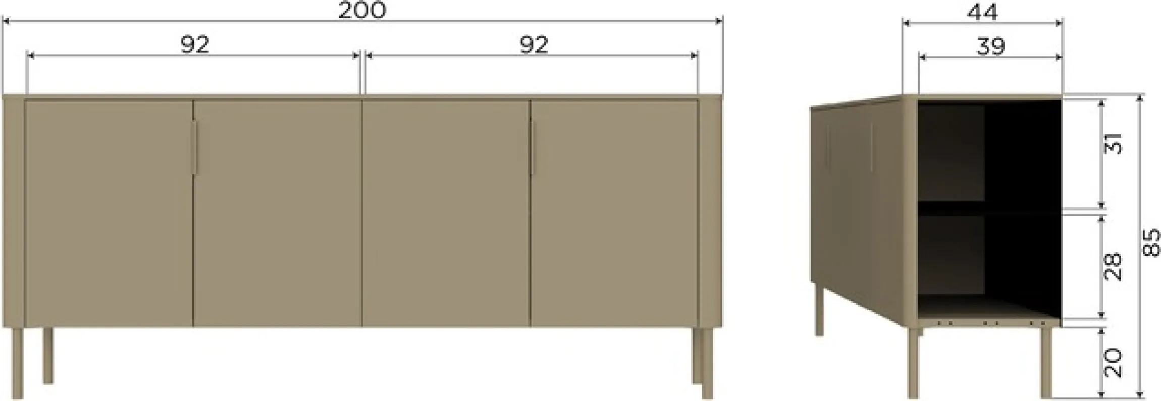 WOOOD Sideboard »Gunnar mit FSC®-Mix Massivkiefer subtile Griffmulden 201 x 44 x 85 cm« Tragkraft 20 kg pro Einlegeboden, wasserbasierter Schutzlack,