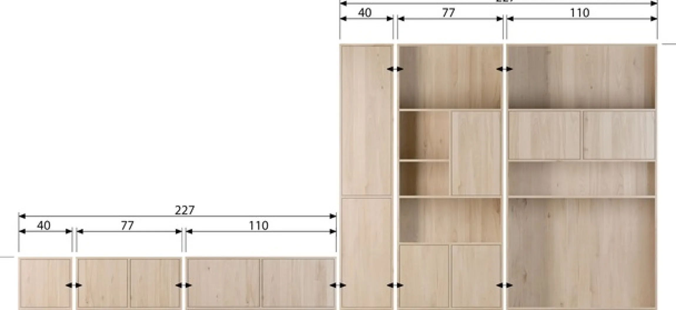 WOOOD Sideboard »Modulair mit Druckmechanismus und Eichenfurnier B 77 x T 40 x H 44 cm« Tragkraft 15 kg pro Einlegeboden, einfach zu montieren