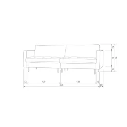 WOOOD 3-Sitzer »Rodeo Classic Recycling-Lederfaser-Verbundstoff H 83 x B 275 x T 88 cm« Metallbeine, durchgesteppte Kissen, außen gesteppte Nähte