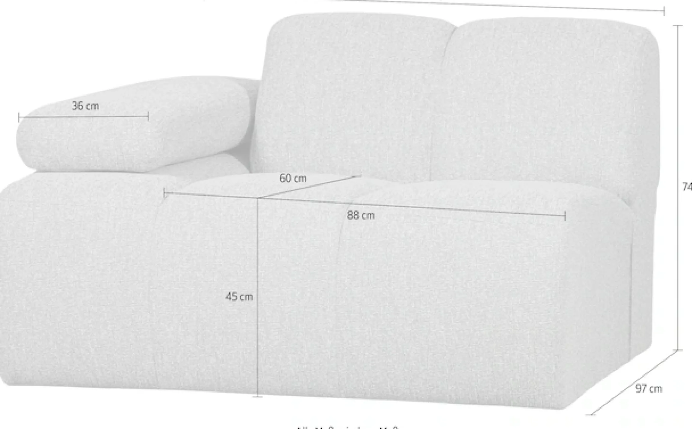 WOOOD Sofaelement »Mojo Bouclé-Bezug mit verstellbarer Armlehne B 124 x D 97 x H 74 cm« Maximale Verschleißfestigkeit, Tragkraft 120 kg, montiert geliefert