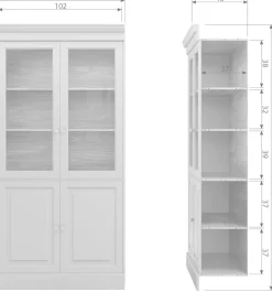 WOOOD Vitrine »Chow Kiefernholz mit Glastüren und Sierleisten H 215 x B 105 x T 40 cm« Elegante Details, Einfach zu montierbar, Pfleigleicht