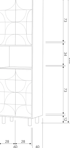 WOOOD Vitrine »Draw Mangoholz mit Druckmechanismus und 3D-Relieftüren 60x40x200 cm« Tragkraft 15 kg pro Boden, Wandbefestigung empfohlen ab 50 cm