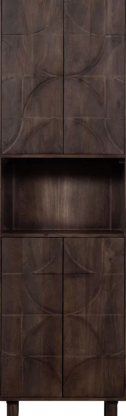 WOOOD Vitrine »Draw Mangoholz mit Druckmechanismus und 3D-Relieftüren 60x40x200 cm« Tragkraft 15 kg pro Boden, Wandbefestigung empfohlen ab 50 cm