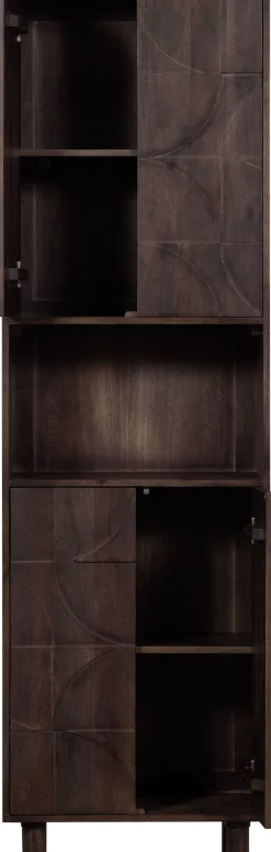 WOOOD Vitrine »Draw Mangoholz mit Druckmechanismus und 3D-Relieftüren 60x40x200 cm« Tragkraft 15 kg pro Boden, Wandbefestigung empfohlen ab 50 cm