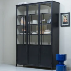 WOOOD Vitrine »Exhibit Metall pulverbeschichtet mit Glastüren H 200 x B 140 x D 42 cm« Tragkraft 20 kg pro Boden, einfach zu montierbar, pfleigleicht