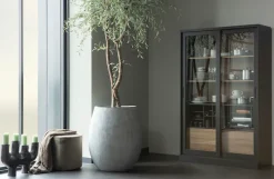 WOOOD Vitrine »James mit FSC® Massivkiefer und Glasdekor-Türen B125 x T47 x H200 cm« Tragkraft 15 kg pro Einlegeboden, MDF-Rückwand mit Nussbaumoptik