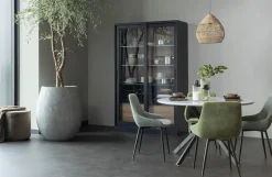 WOOOD Vitrine »James mit FSC® Massivkiefer und Glasdekor-Türen B125 x T47 x H200 cm« Tragkraft 15 kg pro Einlegeboden, MDF-Rückwand mit Nussbaumoptik