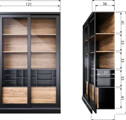 WOOOD Vitrine »James mit FSC® Massivkiefer und Glasdekor-Türen B125 x T47 x H200 cm« Tragkraft 15 kg pro Einlegeboden, MDF-Rückwand mit Nussbaumoptik