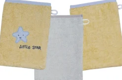 Wörner Waschhandschuh »Little Star Waschhandschuh 3er Set« 1x mit Stickerei Stern mit Schriftzug, 2x unifarben