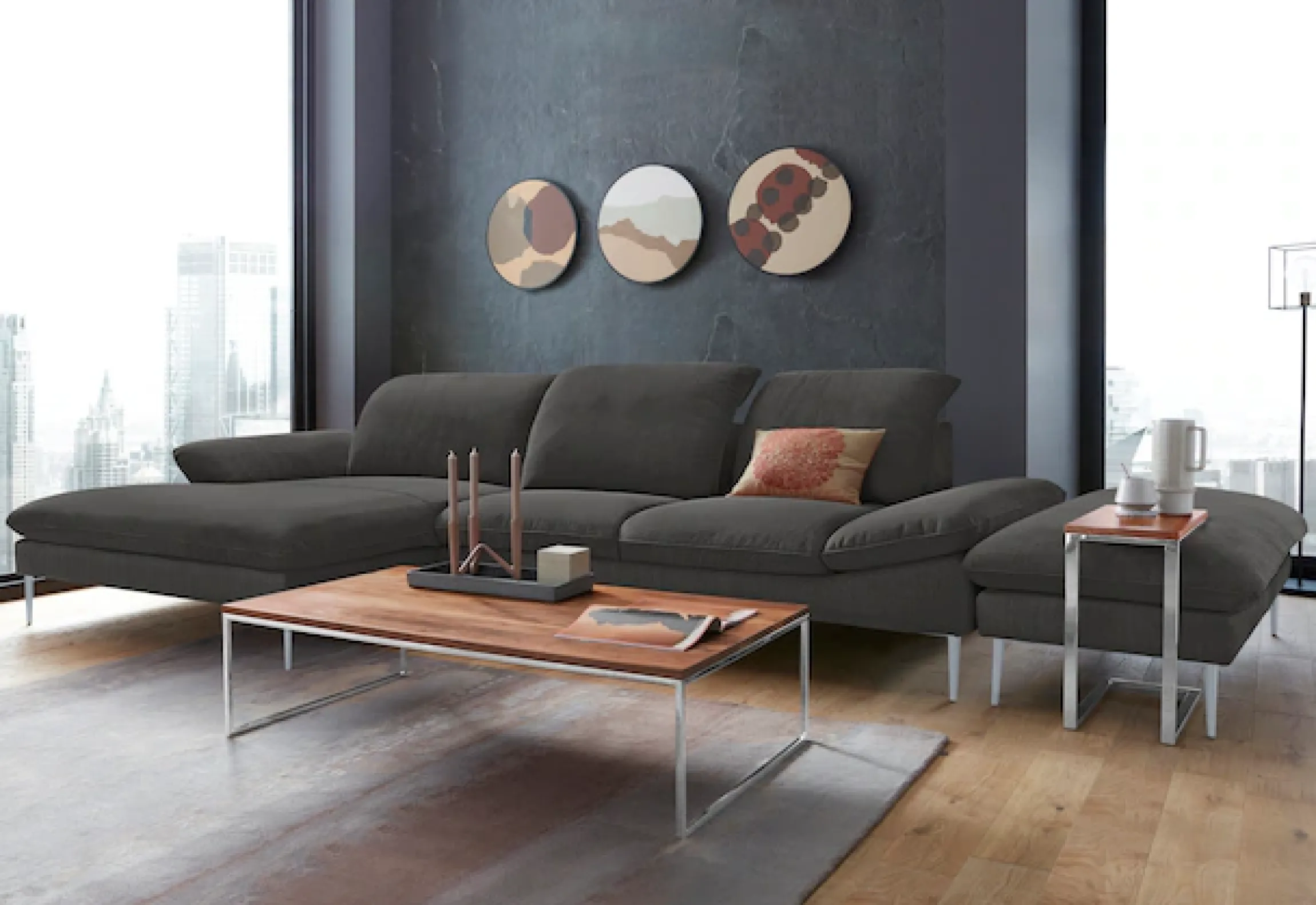 W.SCHILLIG Ecksofa »enjoy&MORE, Designsofa, bequem, zeitlos und elegant, L-Form« mit Sitztiefenverstellung, Füße silber matt, Breite 340 cm