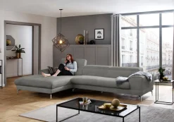 W.SCHILLIG Ecksofa »piedroo, Designsofa mit tollem Sitzkomfort, elegant und bequem, L-Form« Kopfteilverstellung, wahlweise mit Sitztiefenverstellung, Breite 343cm