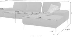 W.SCHILLIG Ecksofa »run, Designsofa mit tollem Sitzkomfort, bequem, L-Form« mit Holzsockel, Füße in Schwarz pulverbeschichtet, Breite 279 cm