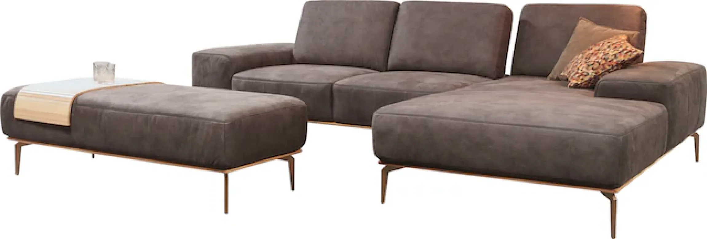 W.SCHILLIG Ecksofa »run, Designsofa mit tollem Sitzkomfort, L-Form« mit Holzsockel, Füße in Bronze pulverbeschichtet, Breite 299 cm