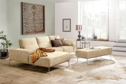 W.SCHILLIG Polsterhocker mit elegantem Holzsockel, Füße in Chrom glänzend, Breite 150 cm