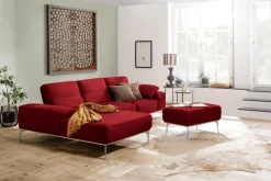 W.SCHILLIG Polsterhocker »run« mit elegantem Holzsockel, Füße in Chrom glänzend, Breite 75 cm