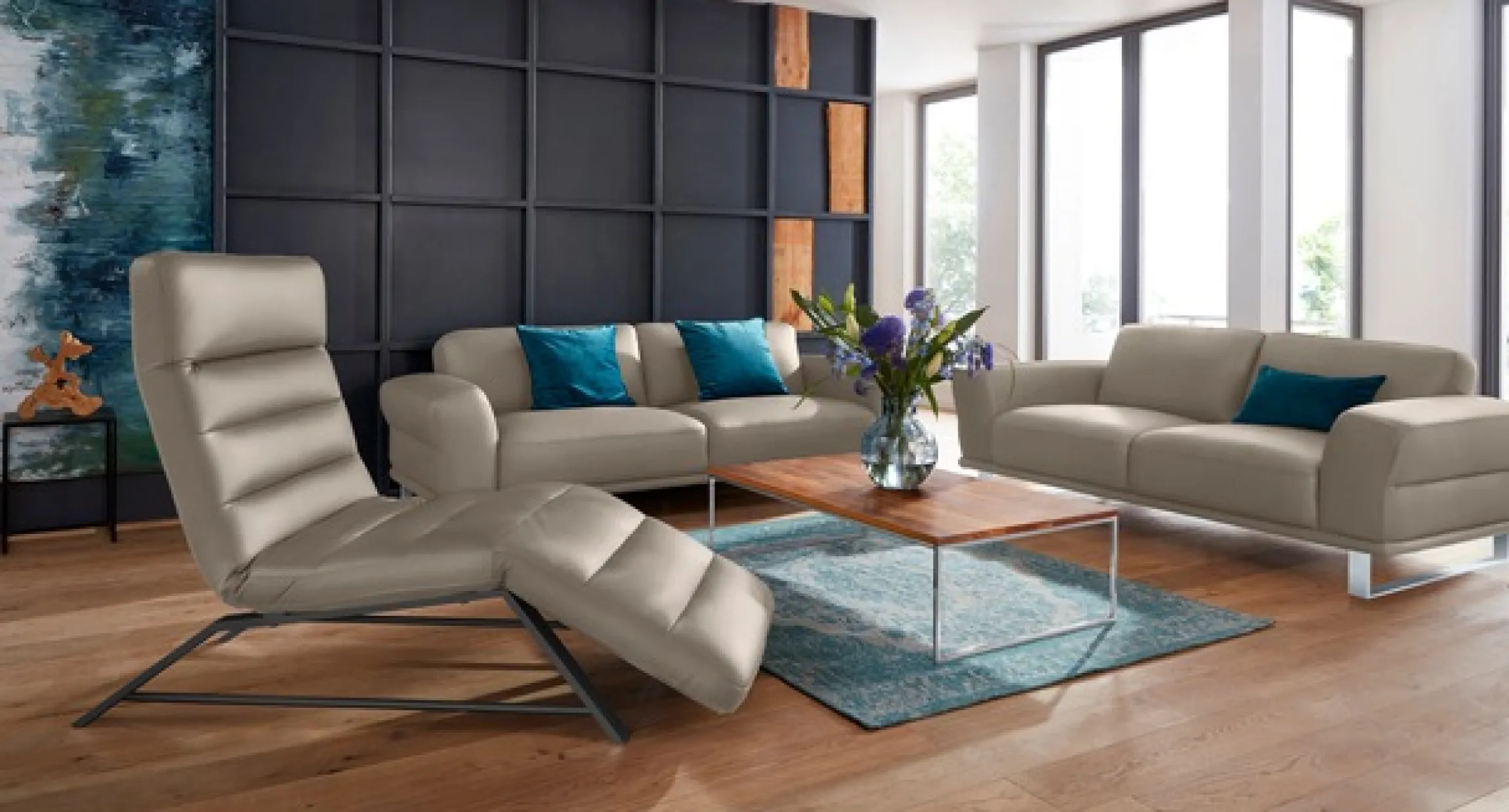 W.SCHILLIG 2,5-Sitzer »montanaa elegant & edel, bequem, Federkernunterfederung« mit Metallkufen in Silber matt, Breite 212 cm