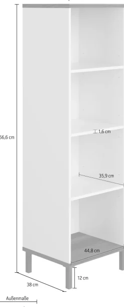 YUNY by PAIDI Standregal »LOVELY ALIV mit 4 offenen Fächern« B/H/T ca. 48x157x38cm, Off-White/Dark-Walnut,stabiles und langlebiges Regal in Off-White, geprüfte Qualität